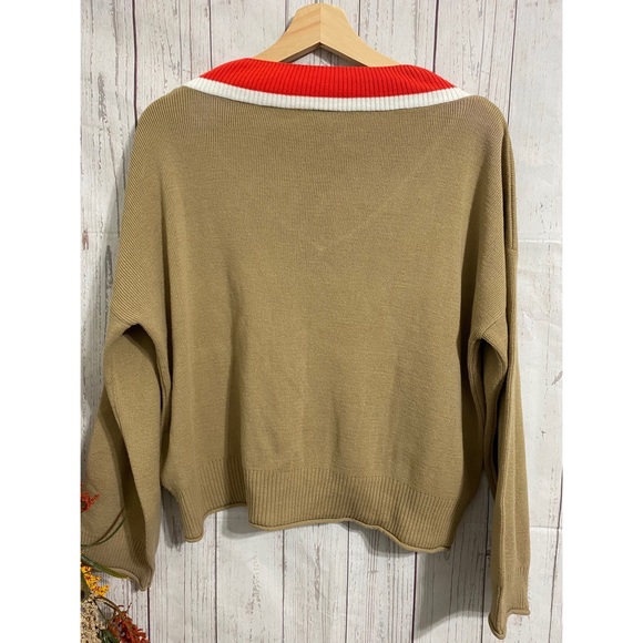 TOPSHOP Crop V neck wide Sleeve Sweater Tan Size 6 - Picture 2 of 10